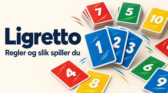 Ligretto: regler og slik spiller du kortspillet Illustrasjon av fargerike, nummererte spillkort med teksten «Ligretto – Regler og slik spiller du» på lys bakgrunn.